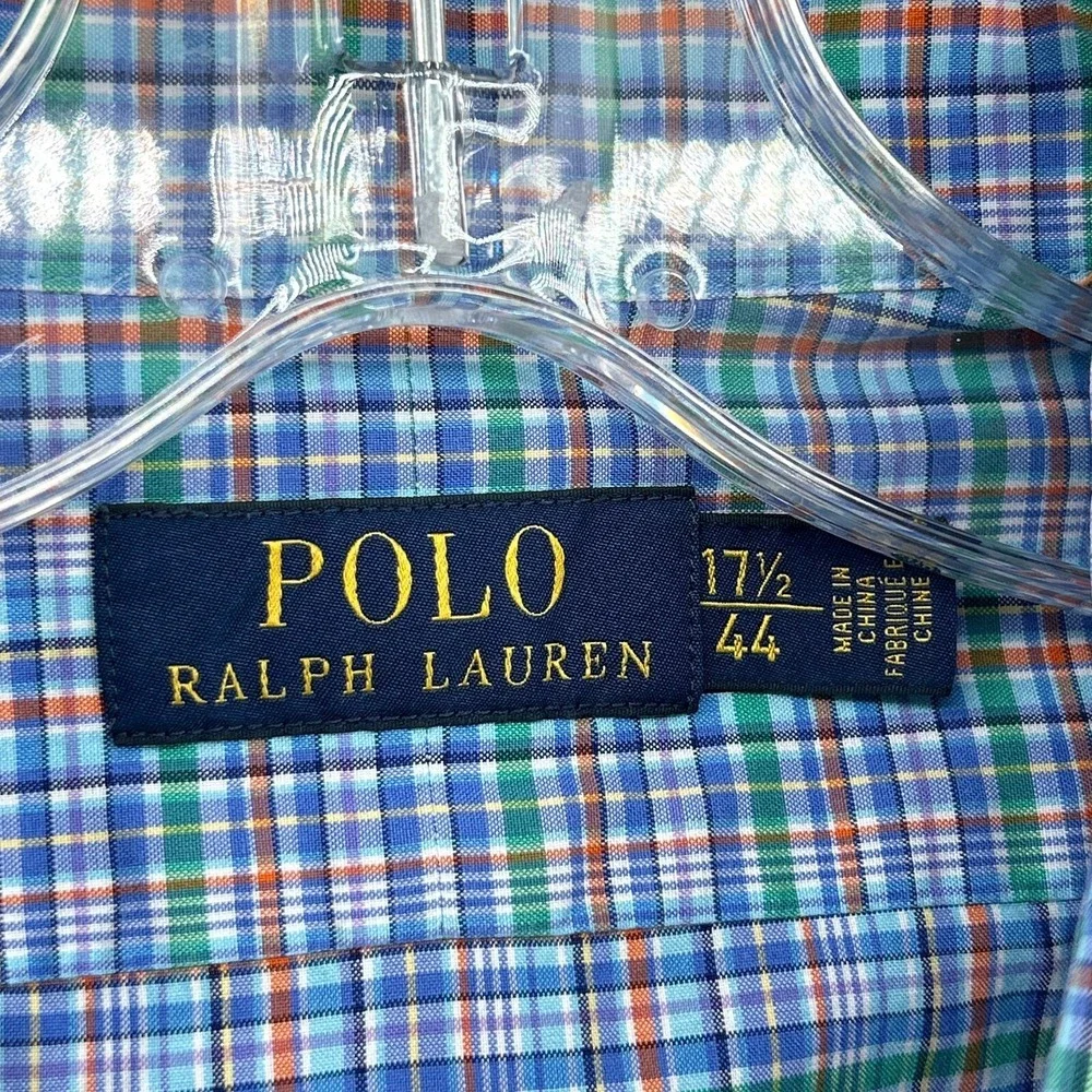 Polo Ralph Lauren Shirt Mens XL 17.5‎ Plaid Button Up Multicolor Madras Dress
